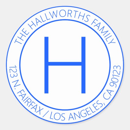 ブルーモダン&ホワイト差出人住所 ラウンドシール (正面)