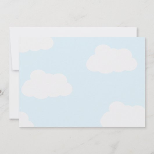 ブルーモダン&ホワイト飛行機男の赤ちゃん誕生 案内状 (裏面)