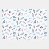 ブルーモダン&レッドホリデーベリーラッピング紙 ラッピングペーパーシート (正面)