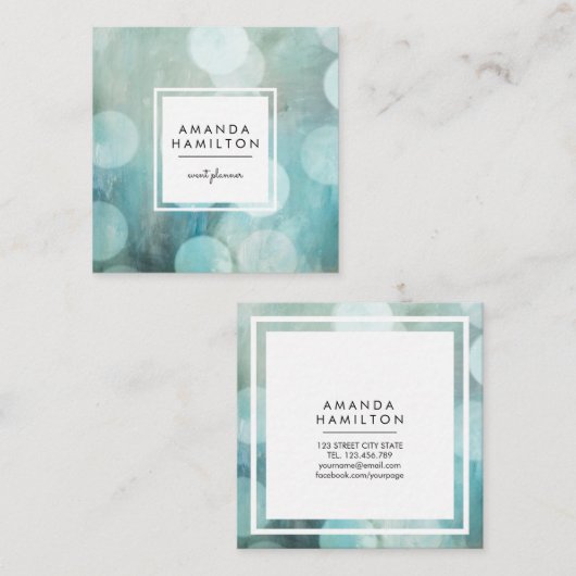 ブルーモダン《写真》ぼけ味グリッターファッション&美しい スクエア名刺 (正面/裏面)