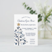 ブルーモダン&金ゴールドクリスマスツリーオープンハウス シーズンポストカード (スタンド正面)