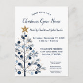 ブルーモダン&金ゴールドクリスマスツリーオープンハウス シーズンポストカード (正面)