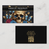 ブルーモダン&金ゴールドスカル蝶タトゥーアーティスト 名刺 (正面/裏面)