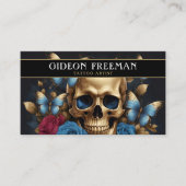 ブルーモダン&金ゴールドスカル蝶タトゥーアーティスト 名刺 (正面)