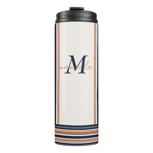 ブルーモダン&金ゴールドホワイトロングストライプ タンブラー (正面)