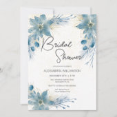 ブルーモダン&金ゴールドポインセチアブライダルシャワー 招待状 (正面)