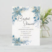 ブルーモダン&金ゴールドポインセチアブライダルシャワー 招待状 (スタンド正面)