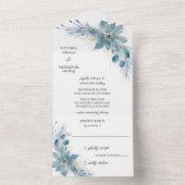 ブルーモダン&金ゴールドポインセティアオンホワイト オールインワン招待状 (内側)