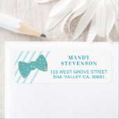 ブルーモダン&金ゴールド水玉模様ボウタイ&ストライプ ラベル (インサイチュ)