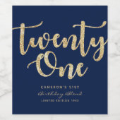 ブルーモダン&金ゴールド21歳の誕生日パーソナライズされた ワインラベル (シングルラベル)