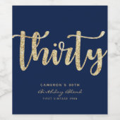 ブルーモダン&金ゴールド30歳の誕生日パーソナライズされた ワインラベル (シングルラベル)