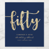 ブルーモダン&金ゴールド50誕生日パーソナライズされた ワインラベル (シングルラベル)