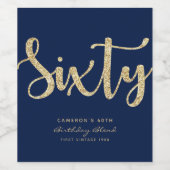 ブルーモダン&金ゴールド60誕生日パーソナライズされた ワインラベル (シングルラベル)