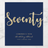 ブルーモダン&金ゴールド70誕生日パーソナライズされた ワインラベル (シングルラベル)