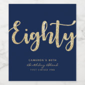 ブルーモダン&金ゴールド80誕生日パーソナライズされた ワインラベル (シングルラベル)