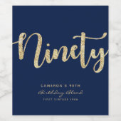 ブルーモダン&金ゴールド90誕生日パーソナライズされた ワインラベル (シングルラベル)