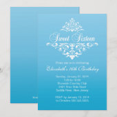 ブルーモダンSweet sixteen誕生パーティー 招待状 (正面/裏面)