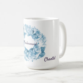 ブルーモノクロームリース付き花嫁付添人用コーヒーマグ コーヒーマグカップ