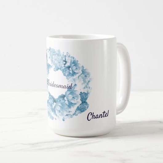 ブルーモノクロームリース付き花嫁付添人用コーヒーマグ コーヒーマグカップ (正面右)