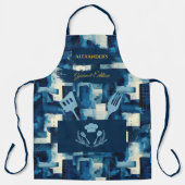 ブルーモノクロ抽象芸術モダン – 調理用キッチン エプロン (正面)