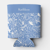 ブルーモノグラムあなたの名前を追加海パターン 缶クーラー (裏面)