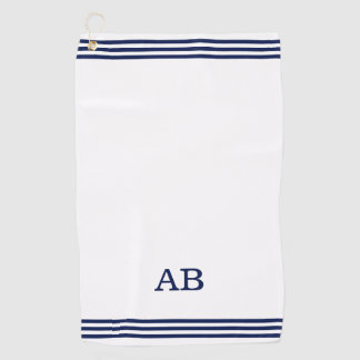 ブルーモノグラムと3つのストライプオンホワイト ゴルフタオル
