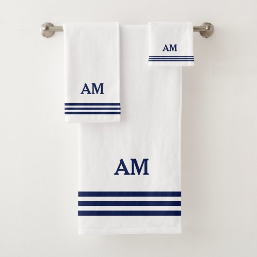 ブルーモノグラムと3つのストライプオンホワイト バスタオルセット (インサイチュ)
