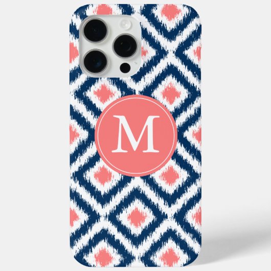 ブルーモノグラムのとコーラルダイヤモンドイカットパターン Case-Mate iPhoneケース (裏面)