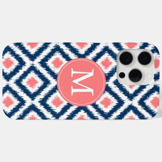 ブルーモノグラムのとコーラルダイヤモンドイカットパターン Case-Mate iPhoneケース (裏面 (横))