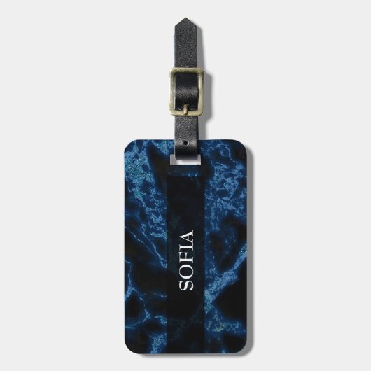 ブルーモノグラムのグリッターホワイトスパークスラゲッジタグ ラゲッジタグ (正面縦)