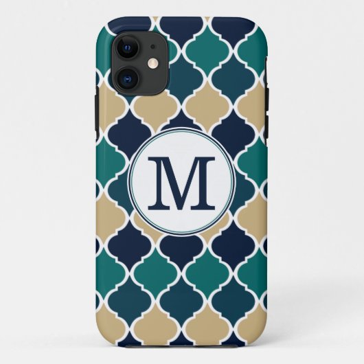 ブルーモノグラムのタンモロッコ格子パターン Case-Mate iPhoneケース (裏面)