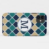 ブルーモノグラムのタンモロッコ格子パターン Case-Mate iPhoneケース (裏面(横))