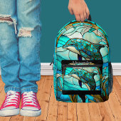 ブルーモノグラムのティール(緑がかった色)ドルフィンステイングラスルック プリントバックパック