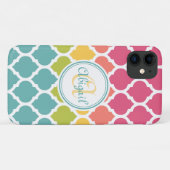 ブルーモノグラムのピンクのモロッコ格子パターン Case-Mate iPhoneケース (裏面(横))