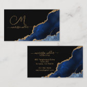 ブルーモノグラムのブラック金ゴールドグリッターアゲイト 名刺 (正面/裏面)