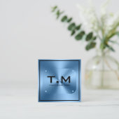 ブルーモノグラムのミニマルモダンリスト スクエア名刺 (スタンド正面)