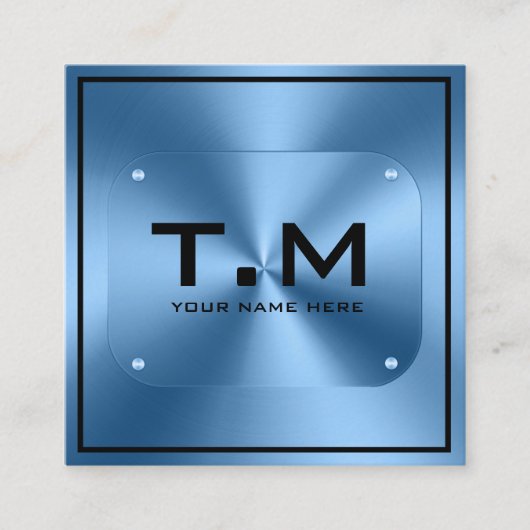 ブルーモノグラムのミニマルモダンリスト スクエア名刺 (正面)