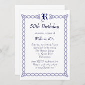 ブルーモノグラムの誕生日招待状 招待状 (正面/裏面)