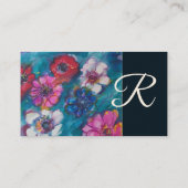 ブルーモノグラムの赤ピンクの白い花フローラ 名刺 (裏面)