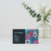 ブルーモノグラムの赤ピンクの白い花フローラ 名刺 (スタンド正面)