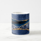 ブルーモノグラムの金ゴールドグリッターアゲートマーブルトレンディー コーヒーマグカップ (中央)