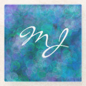 ブルーモノグラムの《写真》ぼけ味抽象芸術デジタルアート ガラスコースター (正面)