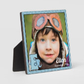 ブルーモノグラムのE象ベビー写真 フォトプラーク (正面)