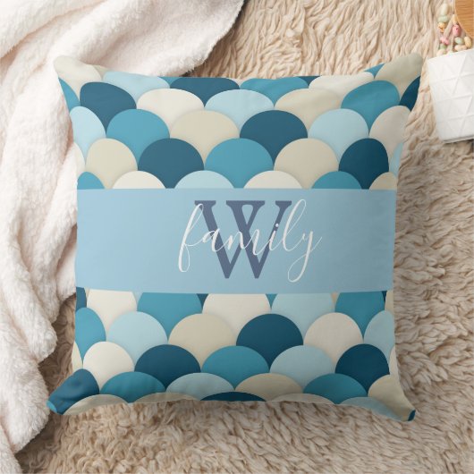 ブルーモノグラムはかりで測装飾用クッション クッション (ブランケット)