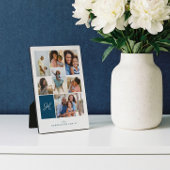 ブルーモノグラムエレガントファミリーフォトコラージンググリッド フォトプラーク