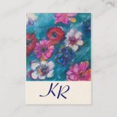 ブルーモノグラムカラフルの赤ピンクの白い花 名刺 (裏面)