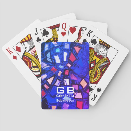 ブルーモノグラムカラフル幾何鮮やかピンクレッド トランプ (裏面)