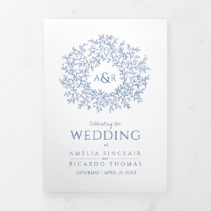 ブルーモノグラムクラシックアートの物語の献身的な結婚作品 三つ折りプログラム