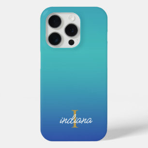 ブルーモノグラムグラデーションスクリプモダント iPhone 15 PROケース