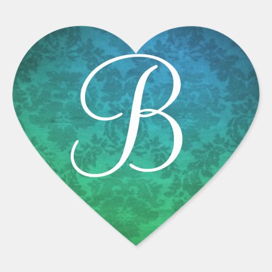 ブルーモノグラムダマスク封筒用シールシール ハートシール (正面)